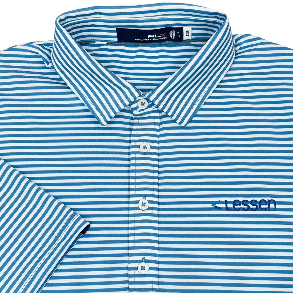RLX Ralph Lauren Mens Polo Shirt Mens XL Blue White‎ Striped Performance Golf